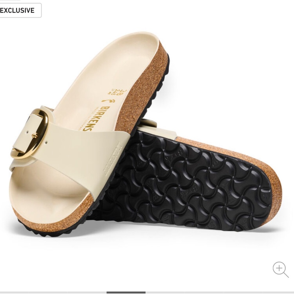 NWT Birkenstock Madrid High Shine Ecru Big Buckle Gold Beige Sandals - Picture 7 of 15
